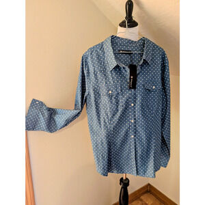 Allegra K Women’s Polka Dot Button-Up Shirt Long Sleeve Blue White NWT